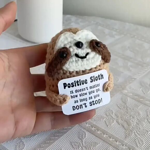 Inspirational Positive Crochet Sloth Handmade Knit Emotional Support Plushie New - Picture 3 of 5